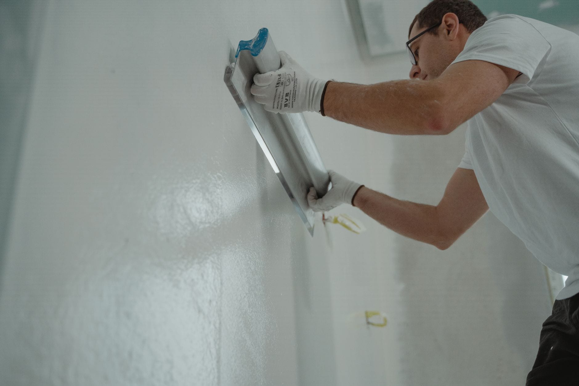 A wall surface filled and primed before painting