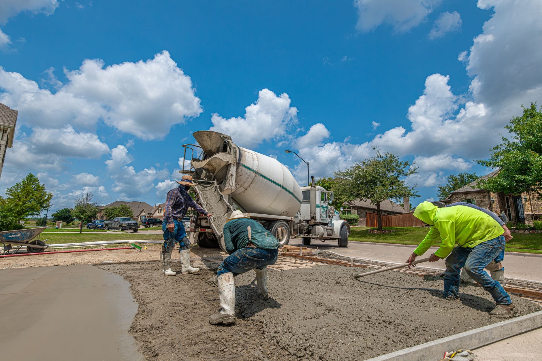 A finished concrete driveway